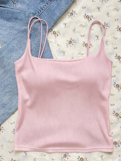 Tseoso Women's 3 Packs Cami Tops W/Padded Bra, Pink, Yellow & Black Dot, Y2K Retro, Clean Girl, Summer.