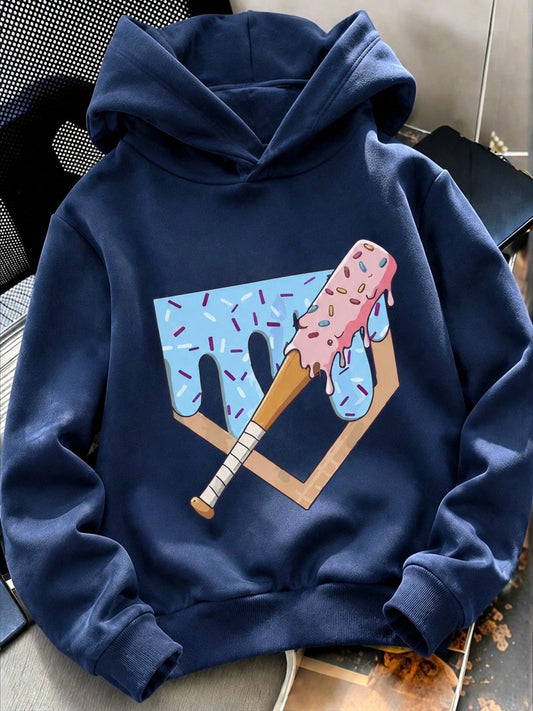 Tween Boy Thermal Lined Thick Warm Baseball Hooded Sweatshirt, Suitable For Kids Autumn/Winter Long Sleeve Top, Young Student Children's Clothing, Streetwear/Casual/Design/Daily/Sport/Fashion/Academy