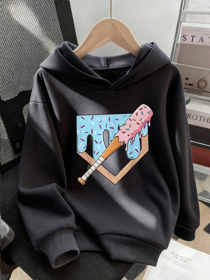 Tween Boy Thermal Lined Thick Warm Baseball Hooded Sweatshirt, Suitable For Kids Autumn/Winter Long Sleeve Top, Young Student Children's Clothing, Streetwear/Casual/Design/Daily/Sport/Fashion/Academy