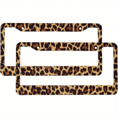 Two-Dimensional Flat Design, Single Piece, For Decorative Purposes Only, Leopard Print License Plate Frame Cover, Leopard Print Aluminum Alloy Car Decorative License Plate Holder, Suitable For Women
