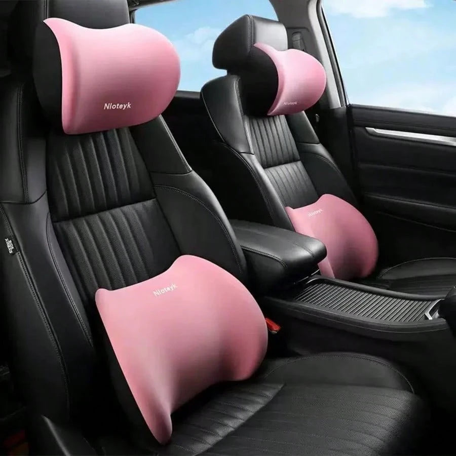 Two-Piece Memory Foam Neck And Lumbar Pillow Set. Made Of Ergonomic Memory Foam, It Makes A Tiring Driving Journey Comfortable. Suitable For Cars, Offices, Homes, And Game Rooms. It Can Be Given As A
