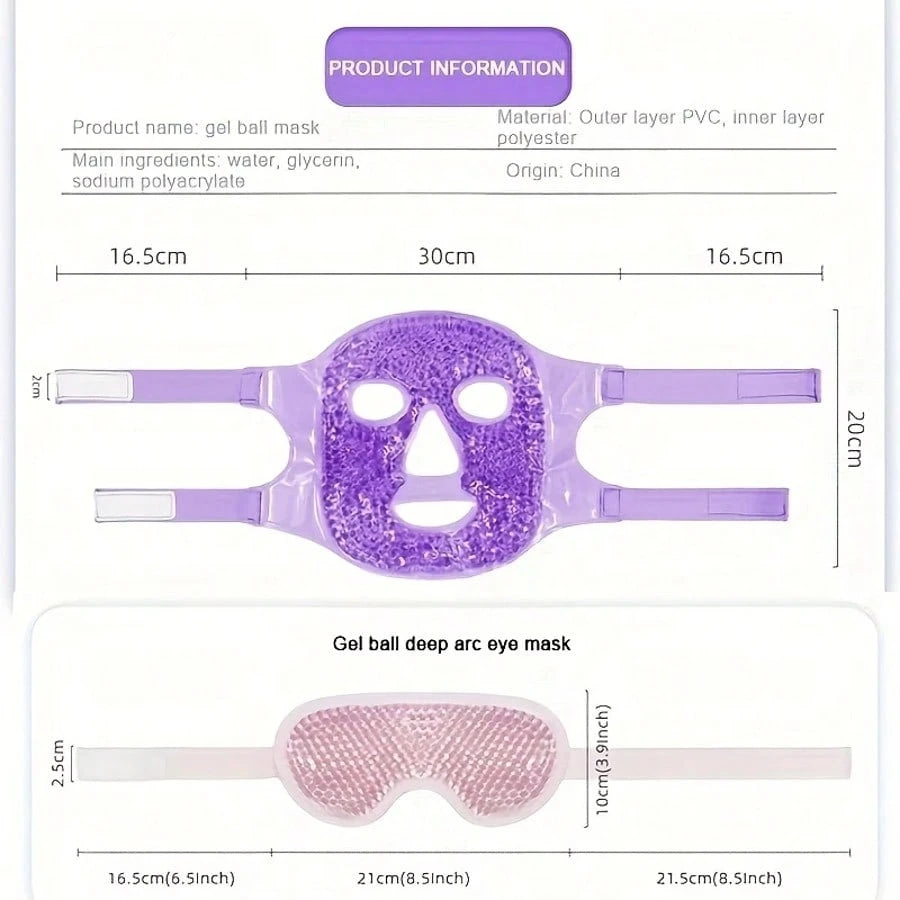 Two-Piece Set Of Pvc Ice Compress Eye Mask And Face Mask, Which Helps With Deep Sleep Eye Mask, Relieves Eye Fatigue, Recovers After Beauty Surgery, Reduces Edema And Lowers Temperature, Can Be Used F