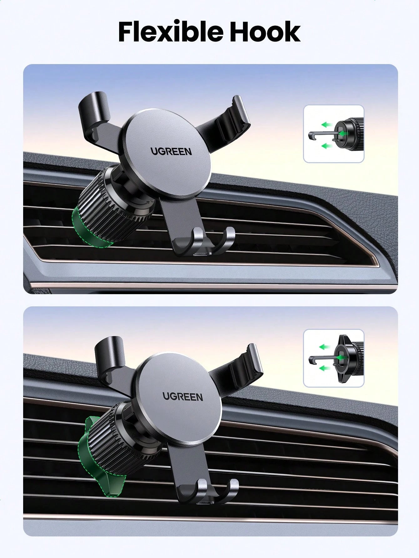 UGREEN Car Vent Phone Mount Gravity Phone Holder Hands-Free Car Air Vent Mount Auto Lock Compatible With IPhone 16 15 14 13 Pro Max Galaxy S22 S9 S10 Realme Phone Holder
