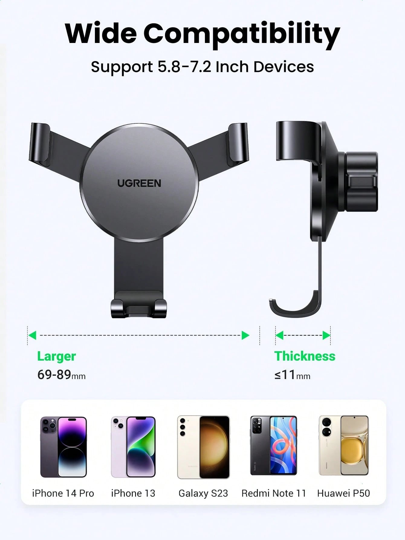 UGREEN Car Vent Phone Mount Gravity Phone Holder Hands-Free Car Air Vent Mount Auto Lock Compatible With IPhone 16 15 14 13 Pro Max Galaxy S22 S9 S10 Realme Phone Holder