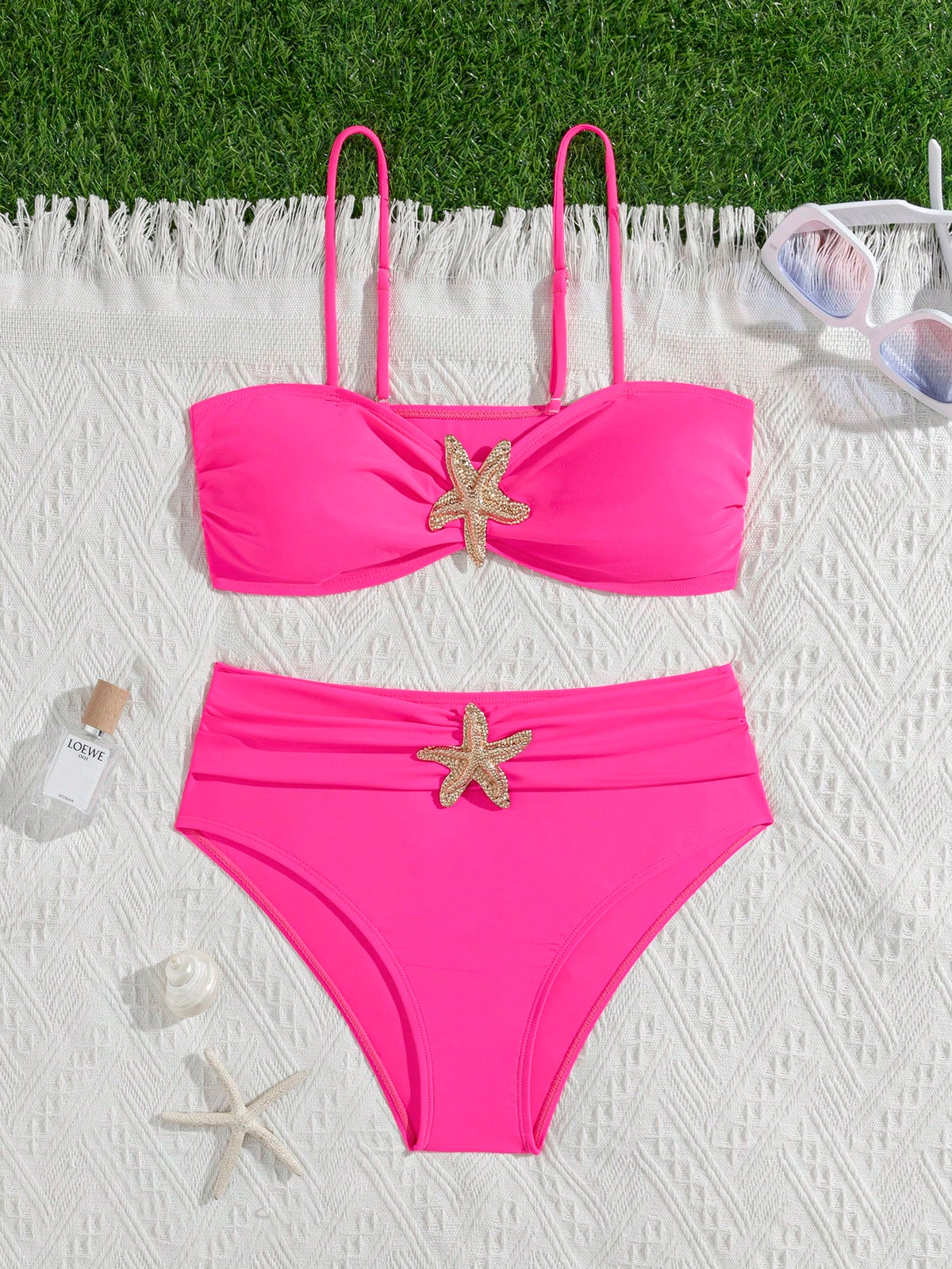 Unique Solid Starfish Print Bikini, Slimming Tummy Control, Comfy Chic Accents, Elegant Vacation Swimwear For Beach & Pool Parties Summer