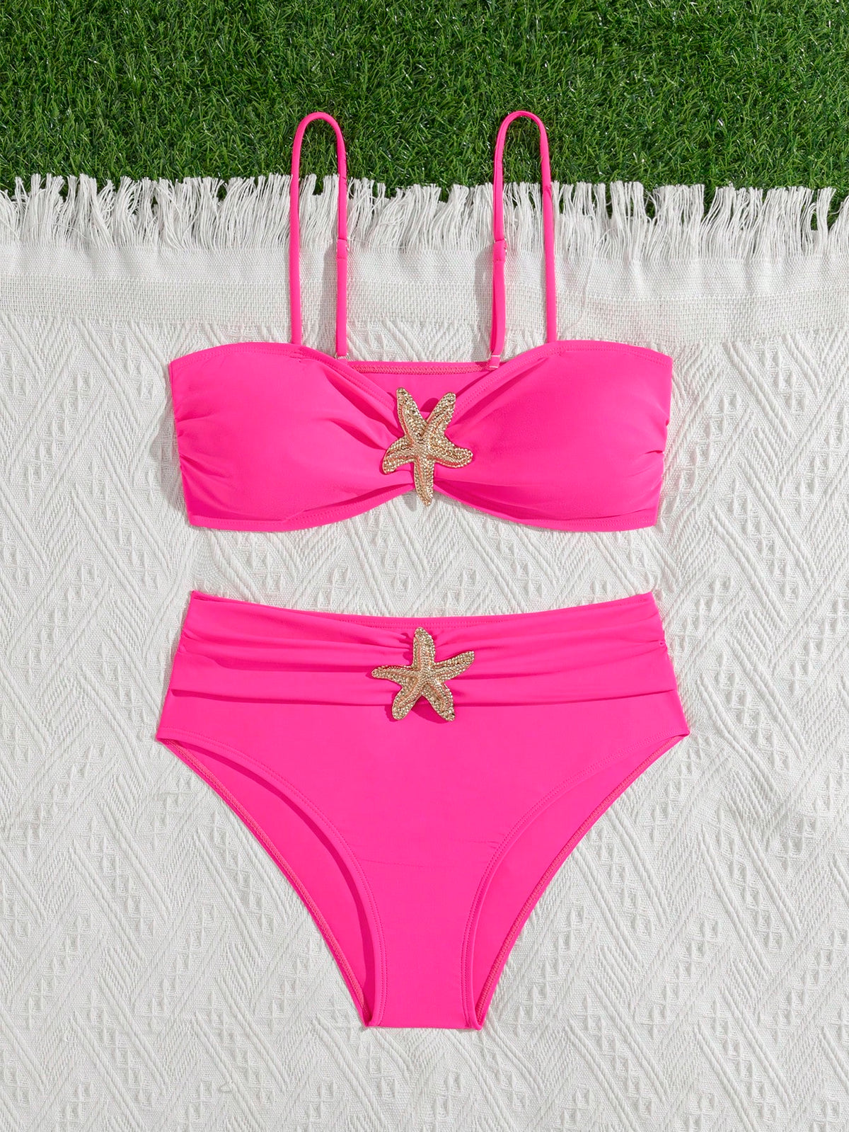 Unique Solid Starfish Print Bikini, Slimming Tummy Control, Comfy Chic Accents, Elegant Vacation Swimwear For Beach & Pool Parties Summer