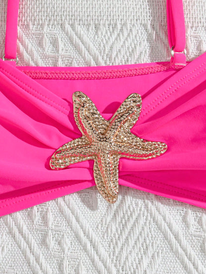 Unique Solid Starfish Print Bikini, Slimming Tummy Control, Comfy Chic Accents, Elegant Vacation Swimwear For Beach & Pool Parties Summer