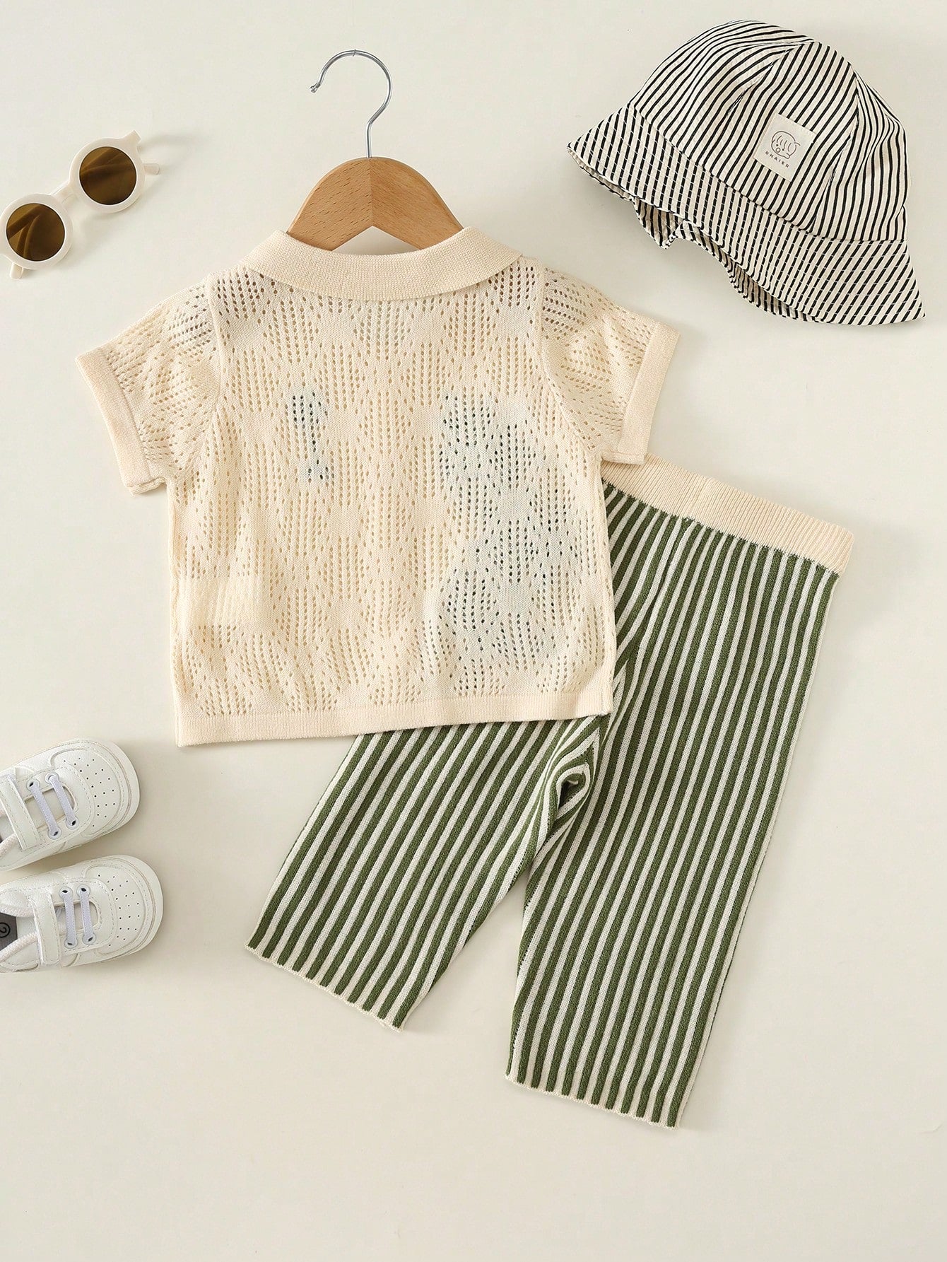 Unisex Baby/Baby Boy 2pcs Casual Cute Vacation Style Knit Short Sleeve Cardigan And Pants Set, Baby Boy Outfit Sets, Baby Boy Summer Clothes