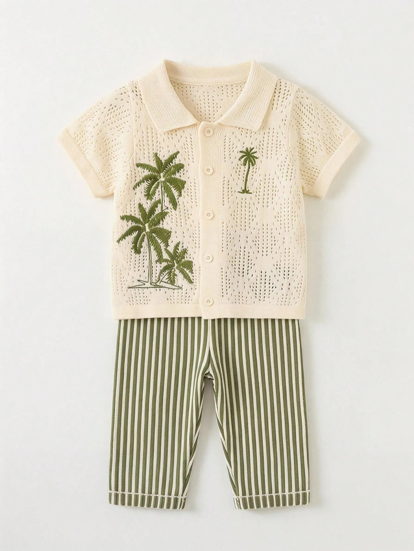 Unisex Baby/Baby Boy 2pcs Casual Cute Vacation Style Knit Short Sleeve Cardigan And Pants Set, Baby Boy Outfit Sets, Baby Boy Summer Clothes