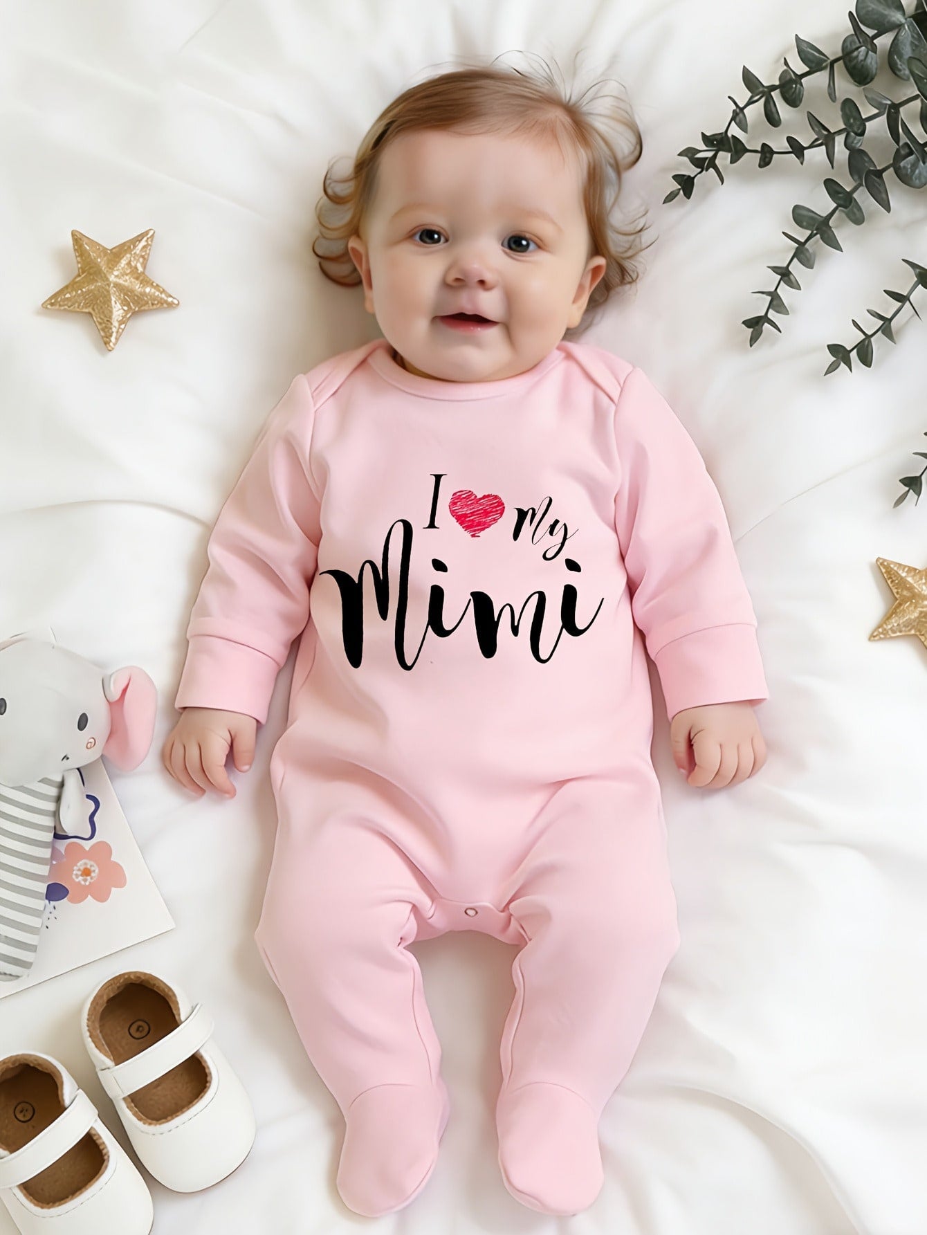 Unisex Baby Footed Romper I Love My Mimi Red Heart Letter Print Long Sleeve Newborn Footie Jumpsuit Infant Autumn One Piece Outfit