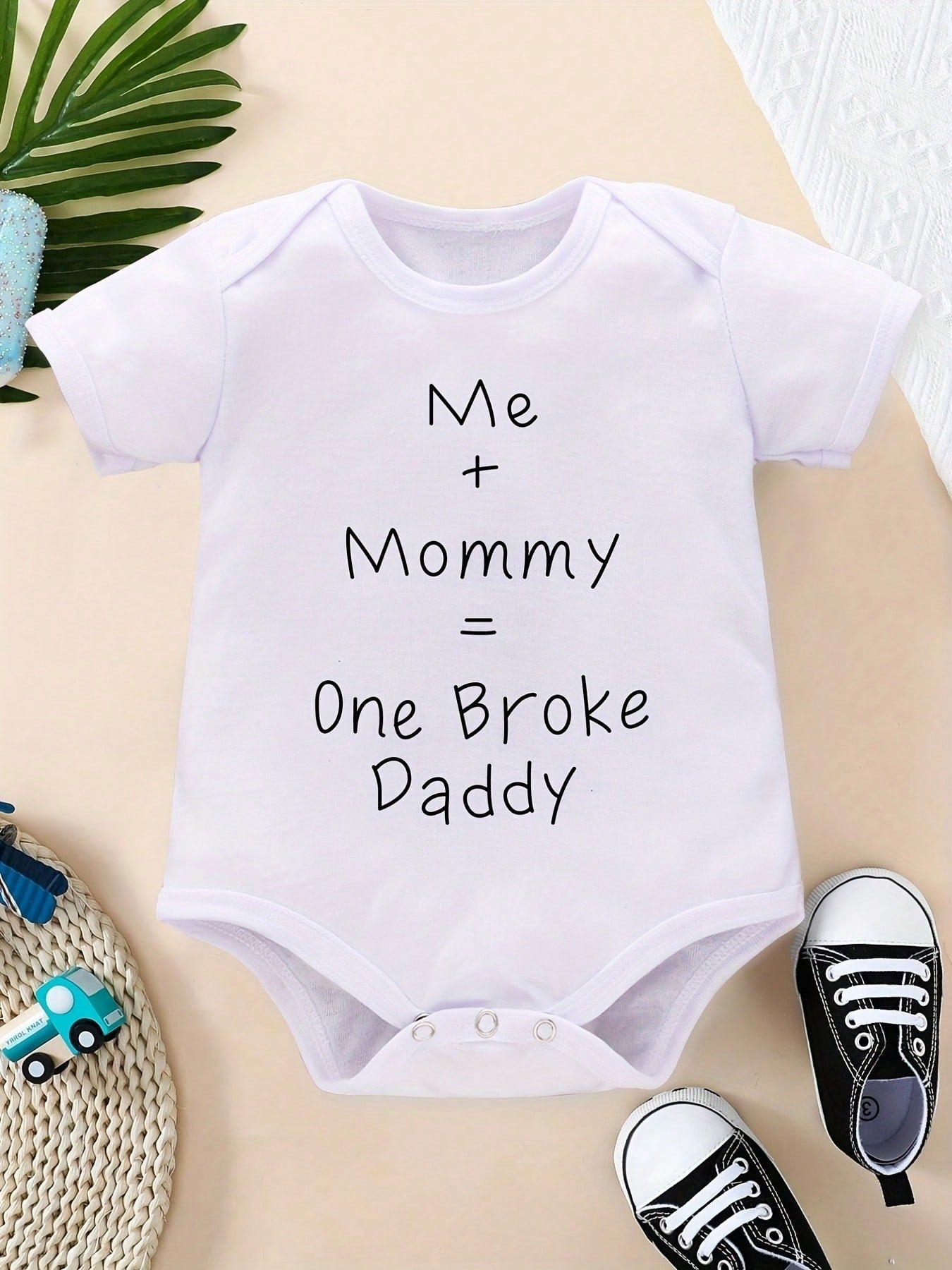 Unisex Baby Short Sleeve Bodysuit Me + Mommy = One Broke Daddy Funny Letter Print Newborn Triangle Romper Infant Summer One Piece Outfit