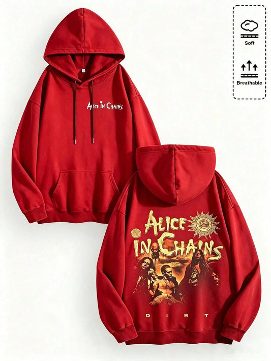 Unisex Y2K "Alice In Chains- Misfit Rock Band" Graphic Cotton Hoodie, Retro Casual Fashionable Daily Soft Warm Hoodies For Streetwear