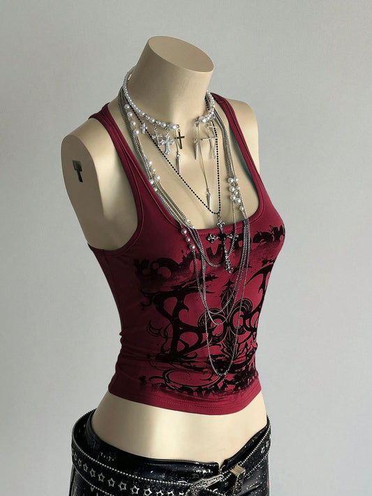 Unity Women's Street Subculture Letter Punk Print Tank Top