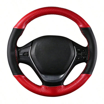 Universal Car Steering Wheel Cover DIY Hand Sewing Carbon Fiber Style Artificial Leather Breathable Anti-Slip Interior Accessories