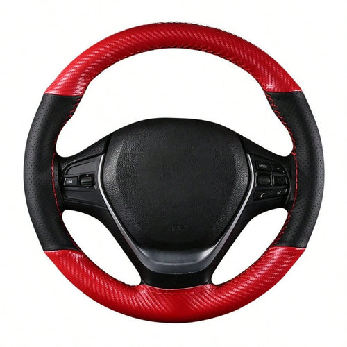 Universal Car Steering Wheel Cover DIY Hand Sewing Carbon Fiber Style Artificial Leather Breathable Anti-Slip Interior Accessories