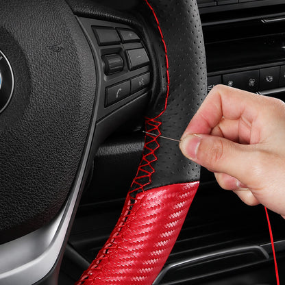 Universal Car Steering Wheel Cover DIY Hand Sewing Carbon Fiber Style Artificial Leather Breathable Anti-Slip Interior Accessories