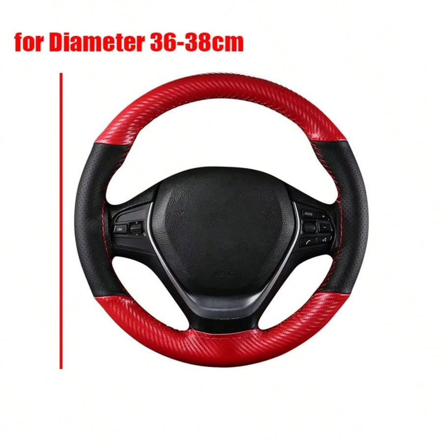 Universal Car Steering Wheel Cover DIY Hand Sewing Carbon Fiber Style Artificial Leather Breathable Anti-Slip Interior Accessories