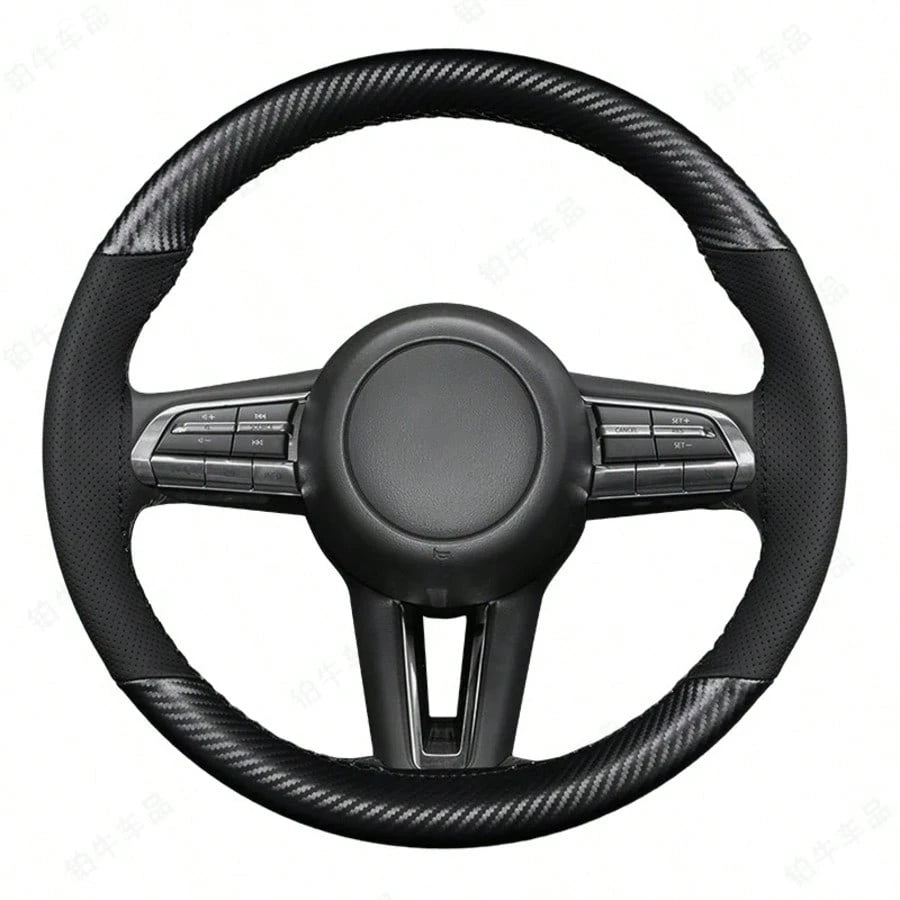 Universal Car Steering Wheel Cover DIY Hand Sewing Carbon Fiber Style Artificial Leather Breathable Anti-Slip Interior Accessories