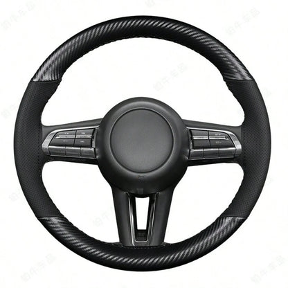 Universal Car Steering Wheel Cover DIY Hand Sewing Carbon Fiber Style Artificial Leather Breathable Anti-Slip Interior Accessories
