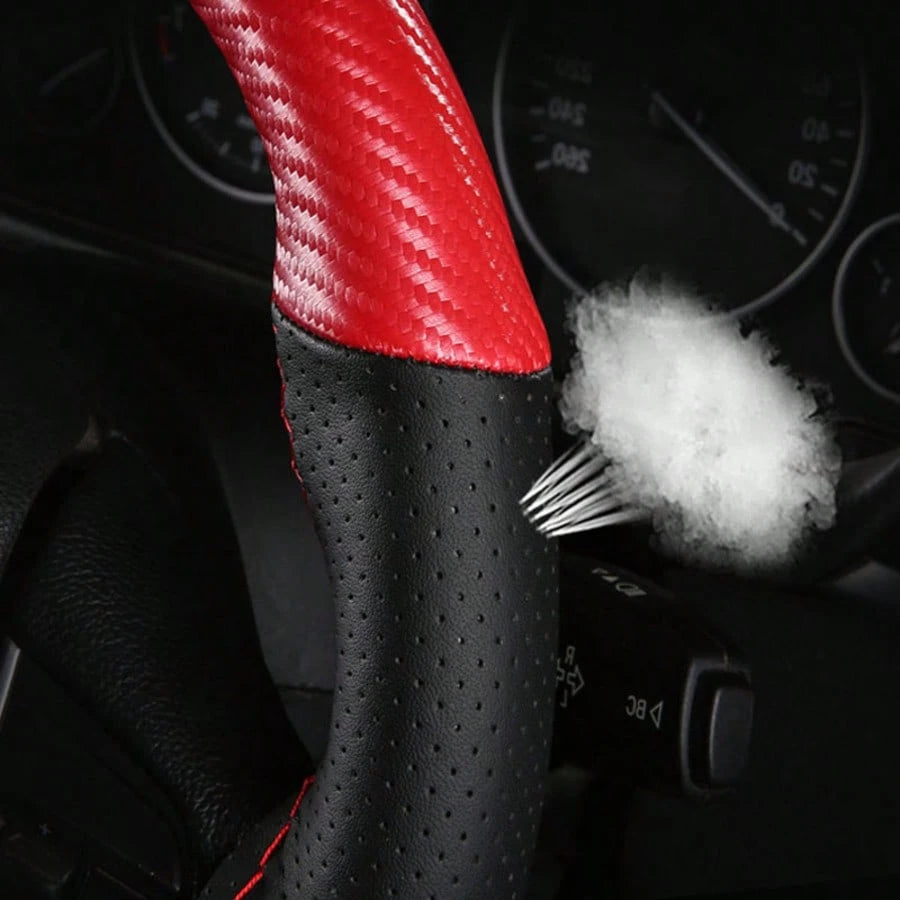 Universal Car Steering Wheel Cover DIY Hand Sewing Carbon Fiber Style Artificial Leather Breathable Anti-Slip Interior Accessories
