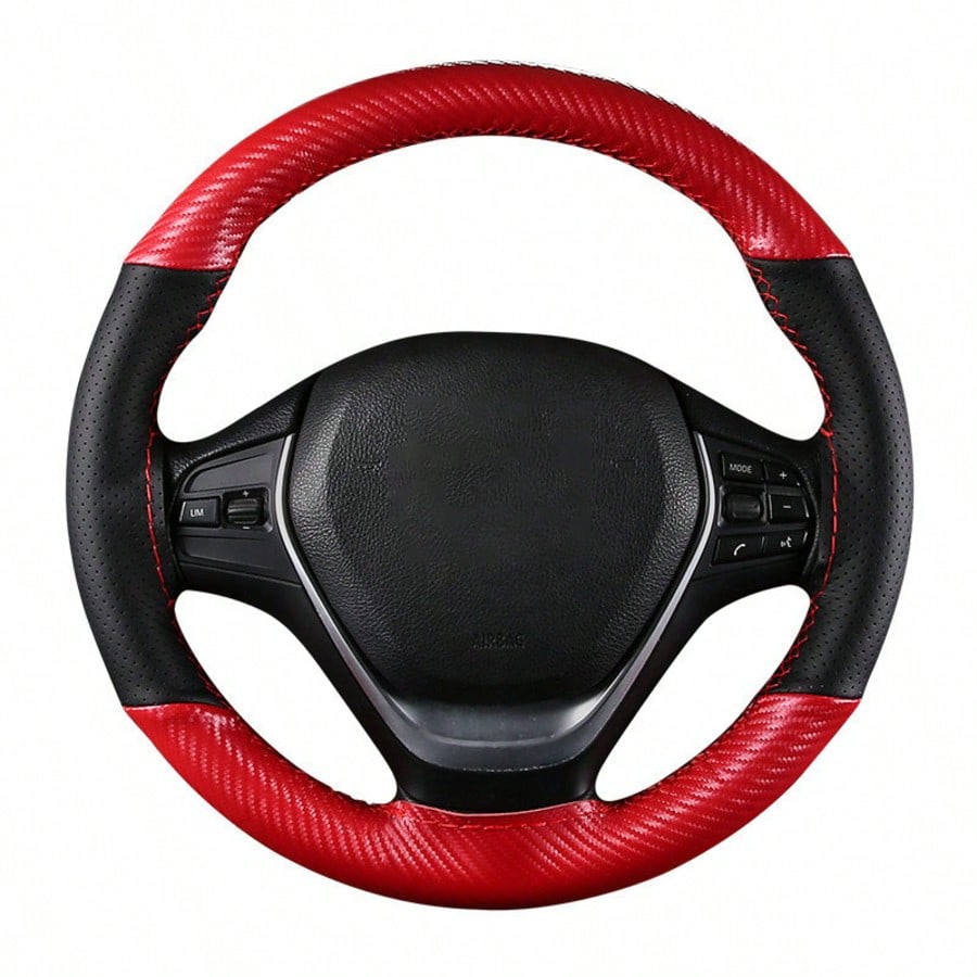 Universal Car Steering Wheel Cover DIY Hand Sewing Carbon Fiber Style Artificial Leather Breathable Anti-Slip Interior Accessories