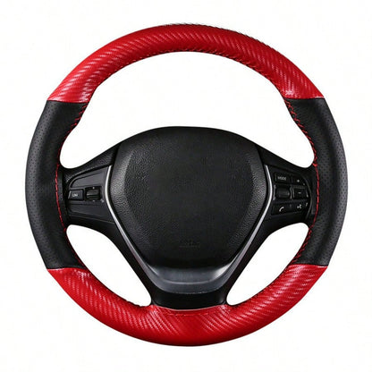 Universal Car Steering Wheel Cover DIY Hand Sewing Carbon Fiber Style Artificial Leather Breathable Anti-Slip Interior Accessories
