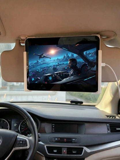 Universal Car Sun Visor Mounted Phone/Tablet Holder With Charging Port- Adjustable L-Shaped Bracket Compatible With Iphone, And Other Devices, Made Of ABS Material, Installed On Front Passenger Seat