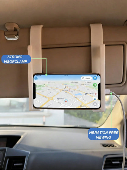 Universal Car Sun Visor Mounted Phone/Tablet Holder With Charging Port- Adjustable L-Shaped Bracket Compatible With Iphone, And Other Devices, Made Of ABS Material, Installed On Front Passenger Seat
