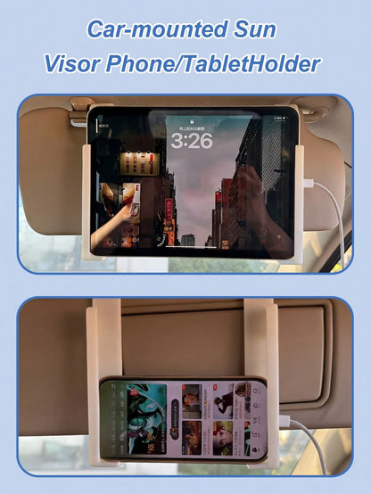 Universal Car Sun Visor Mounted Phone/Tablet Holder With Charging Port- Adjustable L-Shaped Bracket Compatible With Iphone, And Other Devices, Made Of ABS Material, Installed On Front Passenger Seat