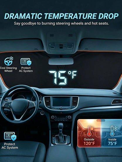 Universal Car Windshield Sun Shade, Thick Heat Insulation Anti-Glare Sun Visor, Foldable Waterproof Sun Shade, Blocks UV Rays, Keeps Car Interior Cool, Easy To Store Summer Car Interior Accessory