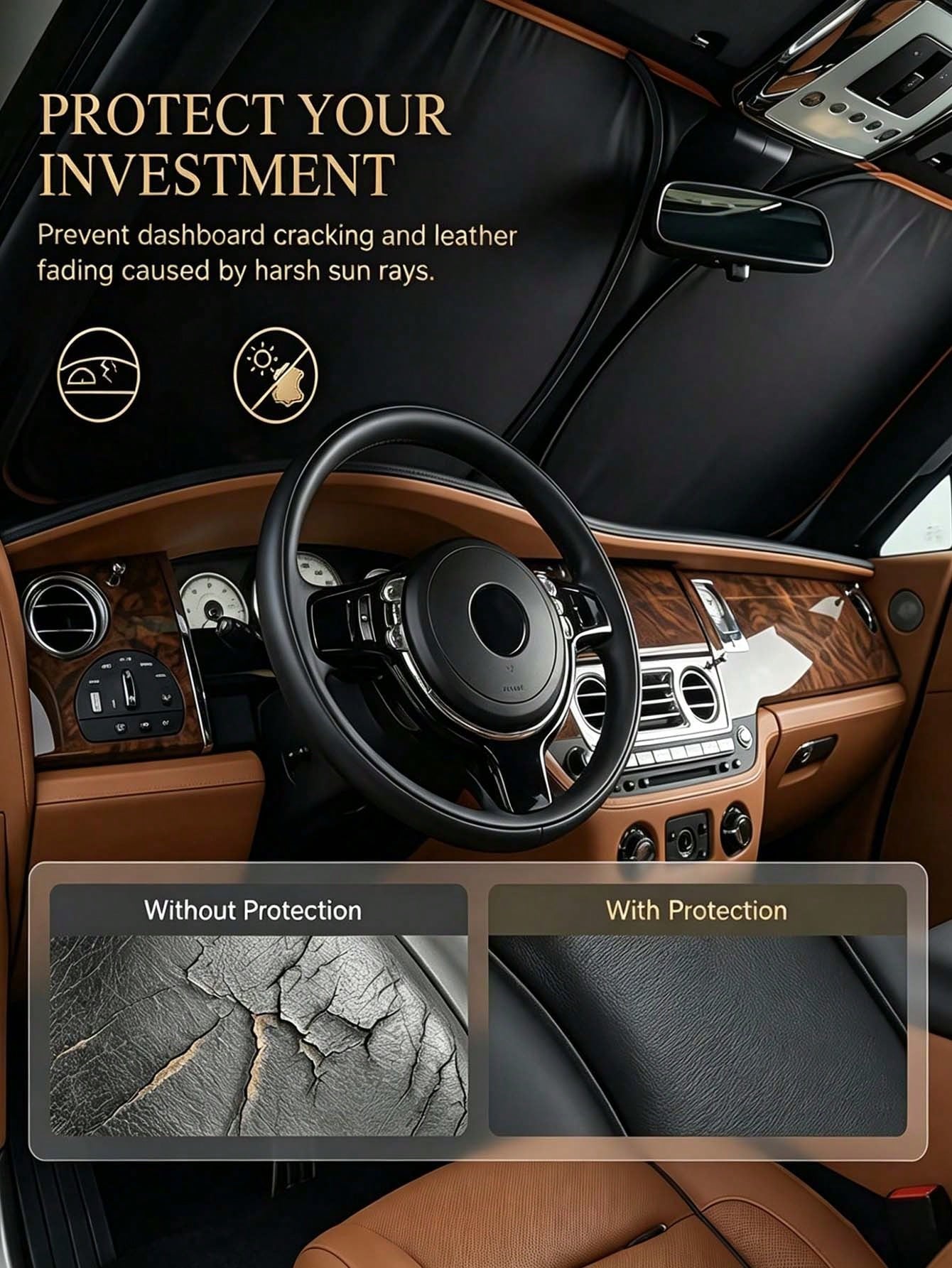 Universal Car Windshield Sun Shade, Thick Heat Insulation Anti-Glare Sun Visor, Foldable Waterproof Sun Shade, Blocks UV Rays, Keeps Car Interior Cool, Easy To Store Summer Car Interior Accessory