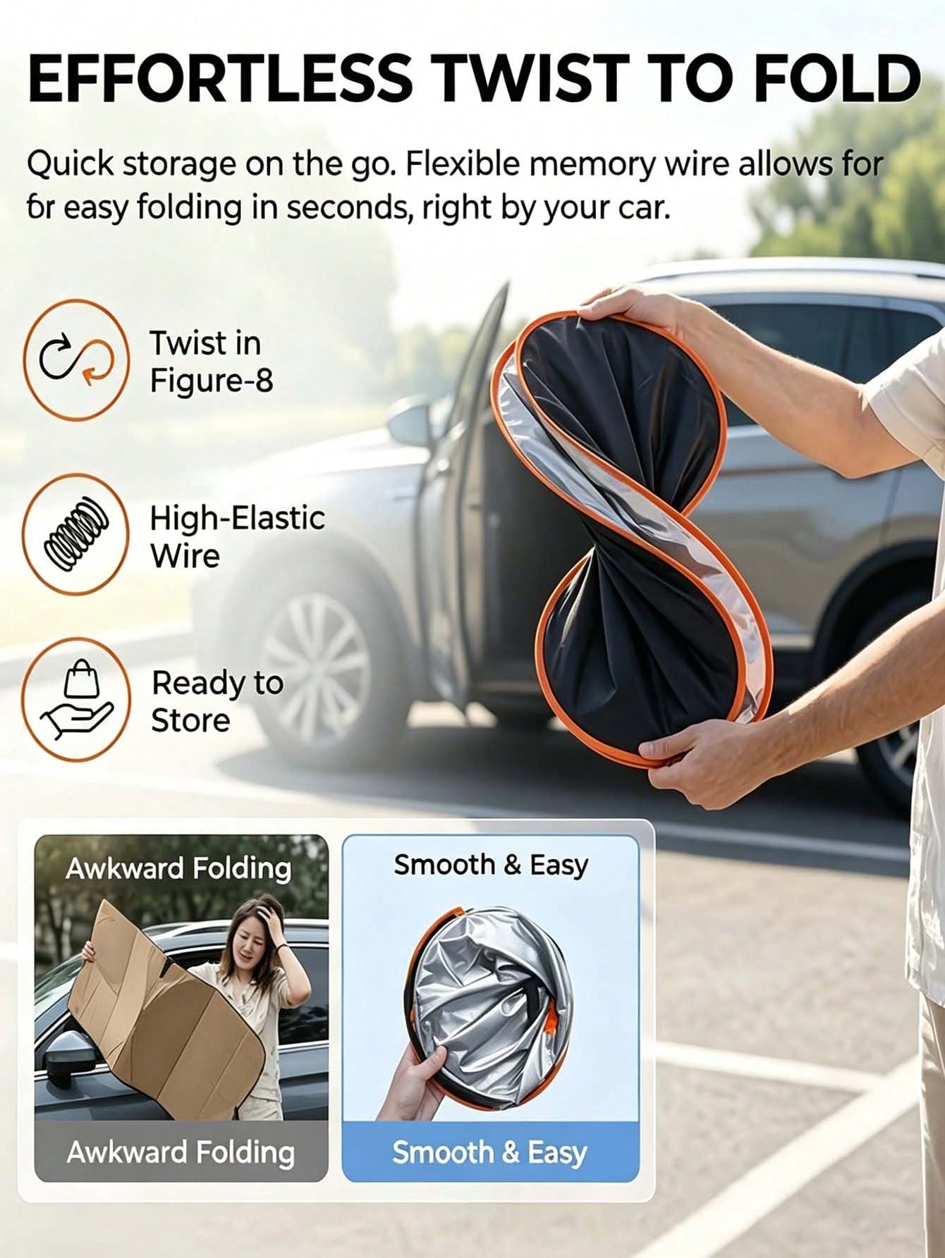 Universal Car Windshield Sun Shade, Thick Heat Insulation Anti-Glare Sun Visor, Foldable Waterproof Sun Shade, Blocks UV Rays, Keeps Car Interior Cool, Easy To Store Summer Car Interior Accessory