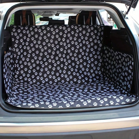 Universal Fit Dog Car Trunk Liner Protector, Non-Slip Waterproof Pet Cargo Cover, Scratch-Resistant Washable Luggage Mat For Small Trucks SUVs, Black Fabric Material, Trunk Mat With A Paw Print Patter