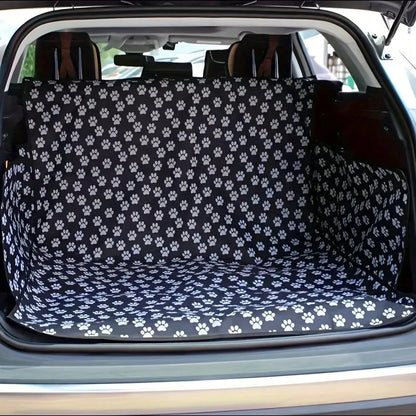 Universal Fit Dog Car Trunk Liner Protector, Non-Slip Waterproof Pet Cargo Cover, Scratch-Resistant Washable Luggage Mat For Small Trucks SUVs, Black Fabric Material, Trunk Mat With A Paw Print Patter