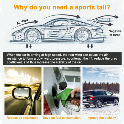 Universal Length Adjustable Trunk Spoiler Lip Roof Tail Wing Exterior Accessories Compatible With Most Vehicle (Glossy Black)