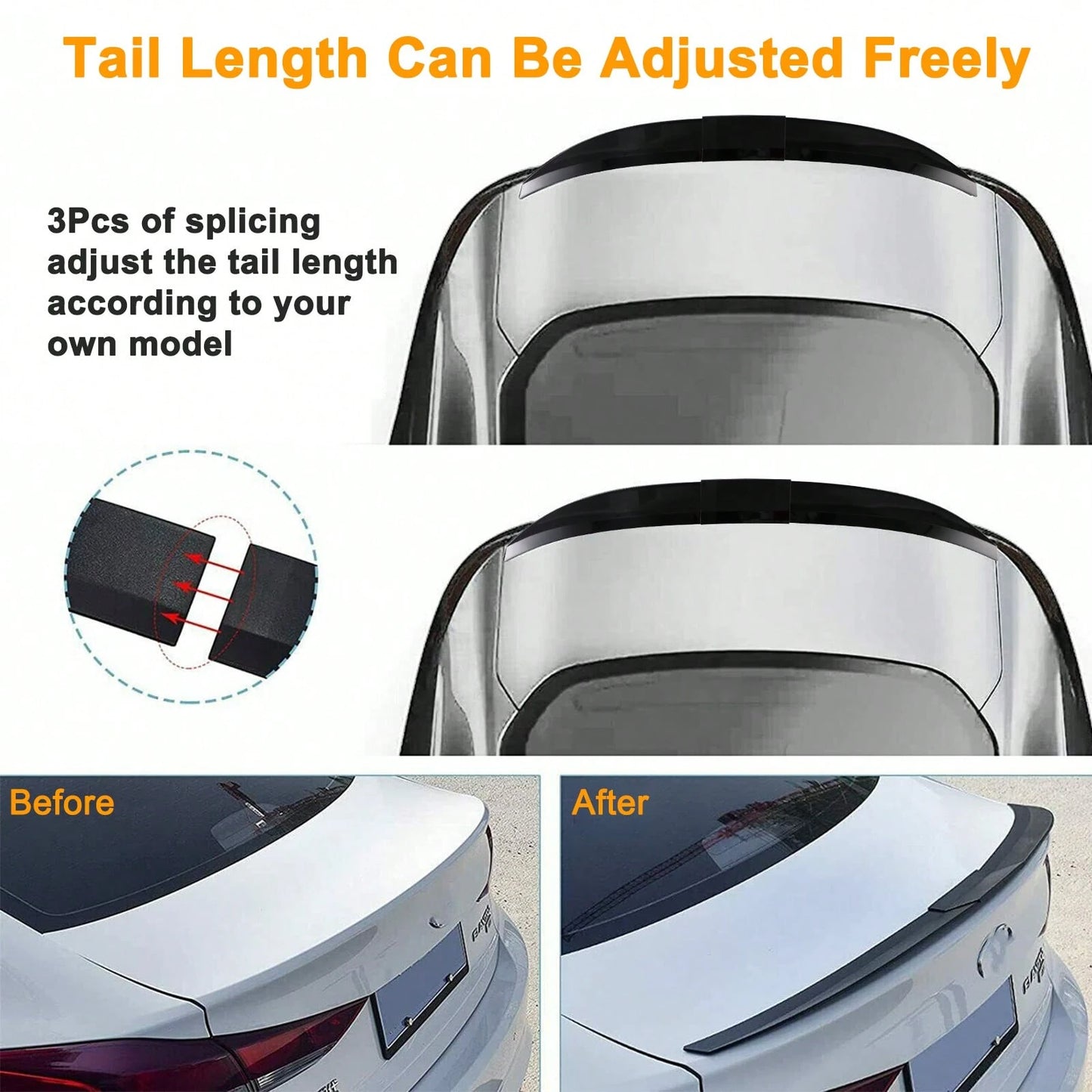 Universal Length Adjustable Trunk Spoiler Lip Roof Tail Wing Exterior Accessories Compatible With Most Vehicle (Glossy Black)