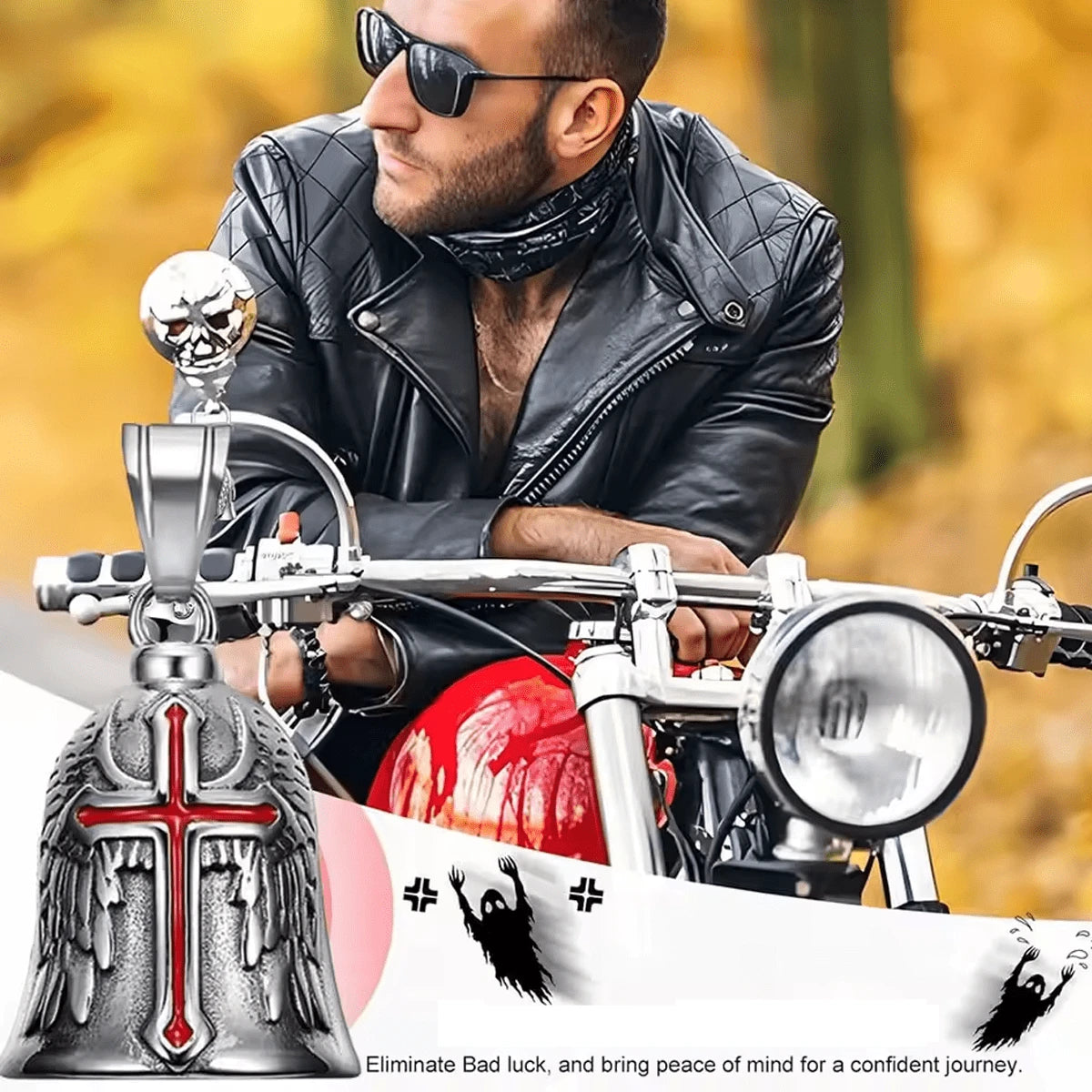 Universal Motorcycle And Bicycle Guardian Angel Bell, Vintage Punk Motorcycle Angel Wings Riding Lucky Bell, Versatile Use: This Motorcycle Bell Is Very Convenient To Use And Can Be Easily Hung On Mot