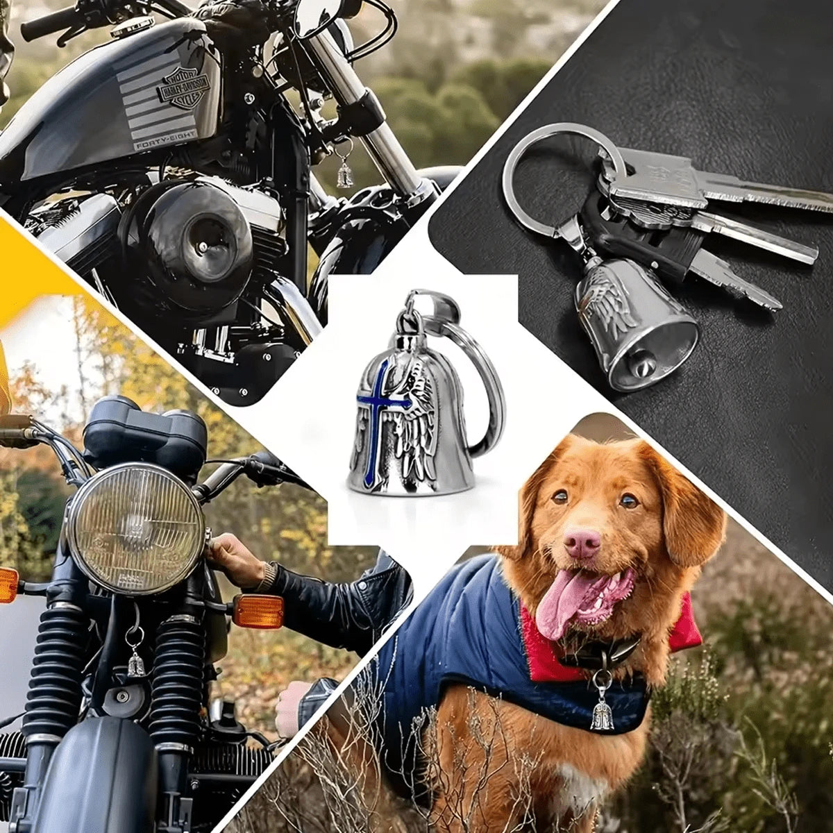 Universal Motorcycle And Bicycle Guardian Angel Bell, Vintage Punk Motorcycle Angel Wings Riding Lucky Bell, Versatile Use: This Motorcycle Bell Is Very Convenient To Use And Can Be Easily Hung On Mot
