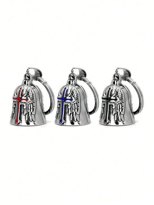 Universal Motorcycle & Bicycle Guardian Angel Bell, Retro Punk Angel Wings Lucky Bell Pendant, Motorcycle Riding Accessories, Good Luck Bell Keychain, Drive Charm For Bikers Riders, Fits Motorcycles