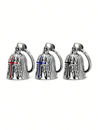 Universal Motorcycle & Bicycle Guardian Angel Bell, Retro Punk Angel Wings Lucky Bell Pendant, Motorcycle Riding Accessories, Good Luck Bell Keychain, Drive Charm For Bikers Riders, Fits Motorcycles