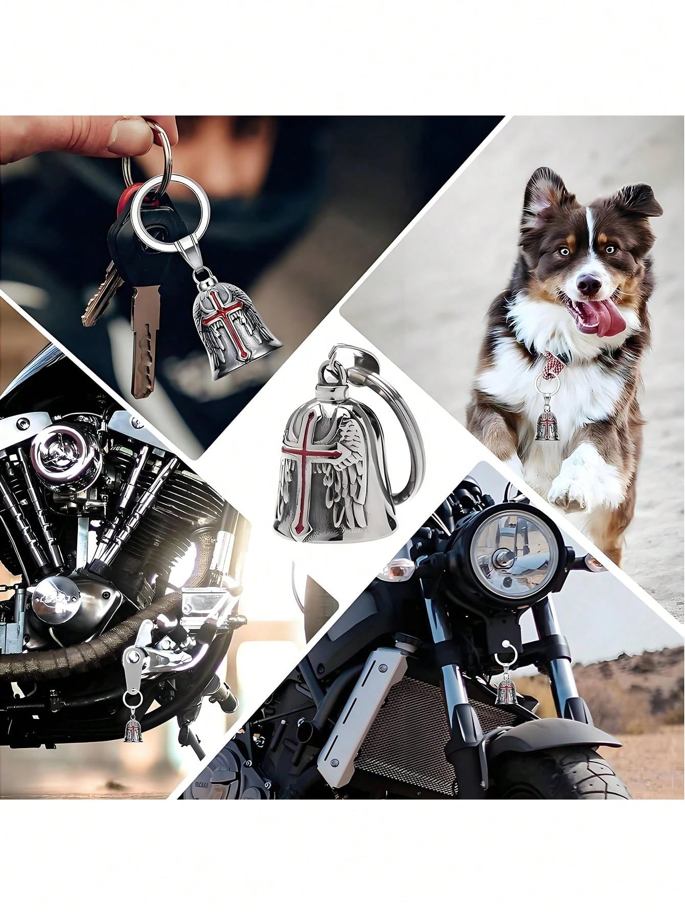 Universal Motorcycle & Bicycle Guardian Angel Bell, Retro Punk Angel Wings Lucky Bell Pendant, Motorcycle Riding Accessories, Good Luck Bell Keychain, Drive Charm For Bikers Riders, Fits Motorcycles