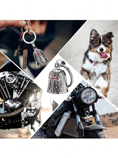 Universal Motorcycle & Bicycle Guardian Angel Bell, Retro Punk Angel Wings Lucky Bell Pendant, Motorcycle Riding Accessories, Good Luck Bell Keychain, Drive Charm For Bikers Riders, Fits Motorcycles