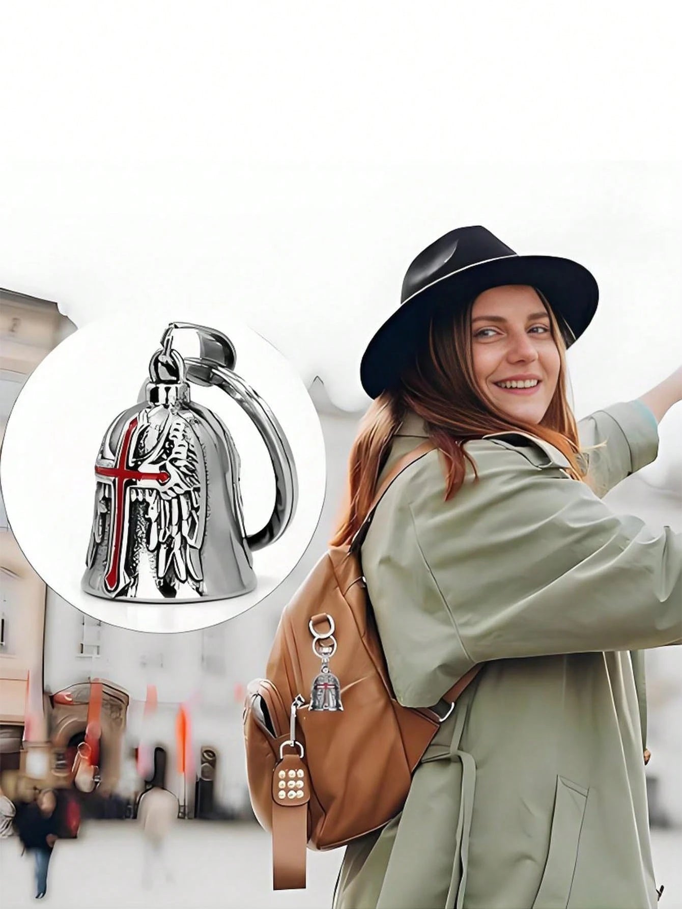 Universal Motorcycle & Bicycle Guardian Angel Bell, Retro Punk Angel Wings Lucky Bell Pendant, Motorcycle Riding Accessories, Good Luck Bell Keychain, Drive Charm For Bikers Riders, Fits Motorcycles