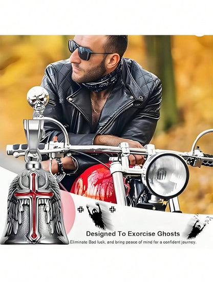 Universal Motorcycle & Bicycle Guardian Angel Bell, Retro Punk Angel Wings Lucky Bell Pendant, Motorcycle Riding Accessories, Good Luck Bell Keychain, Drive Charm For Bikers Riders, Fits Motorcycles