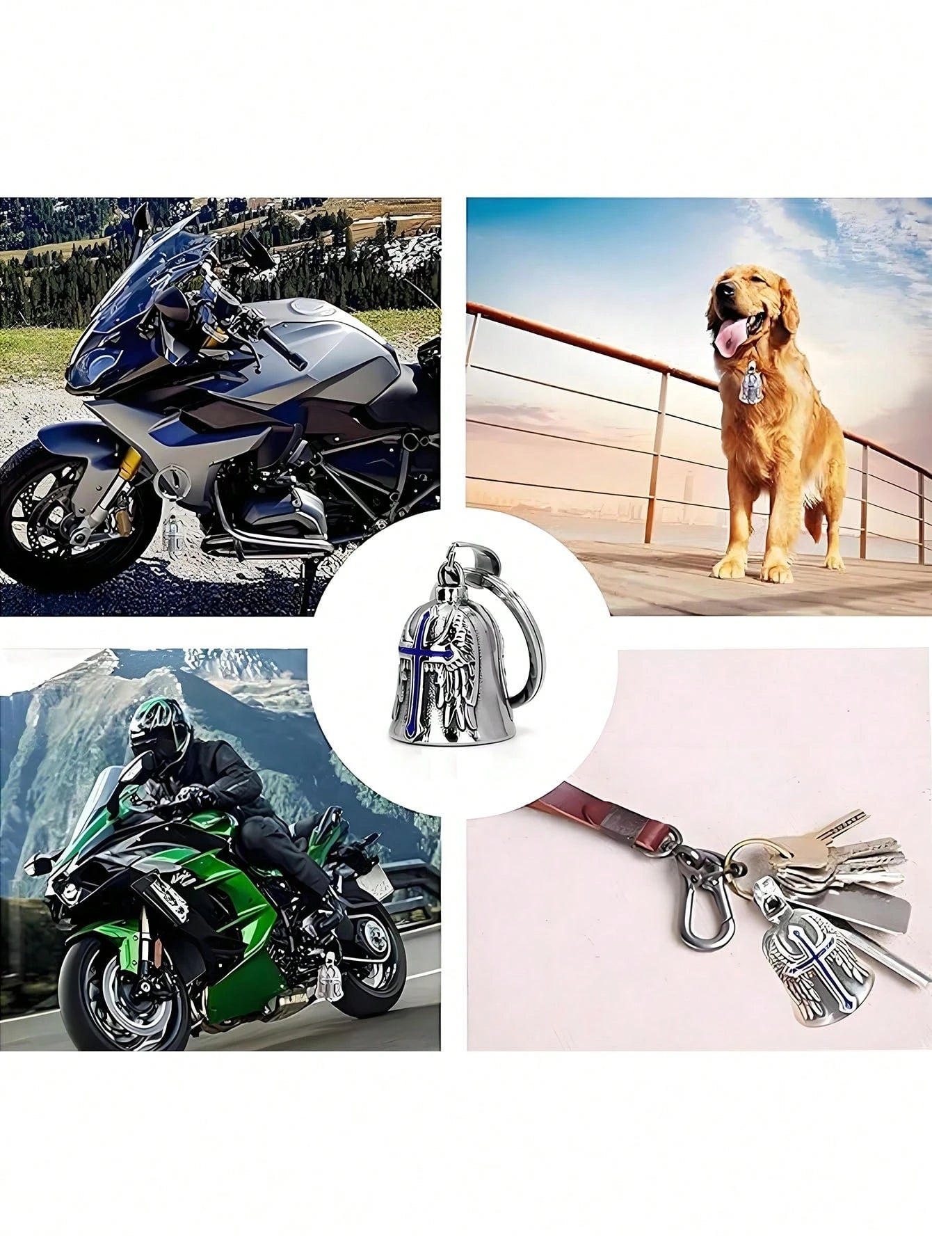 Universal Motorcycle & Bicycle Guardian Angel Bell, Retro Punk Angel Wings Lucky Bell Pendant, Motorcycle Riding Accessories, Good Luck Bell Keychain, Drive Charm For Bikers Riders, Fits Motorcycles