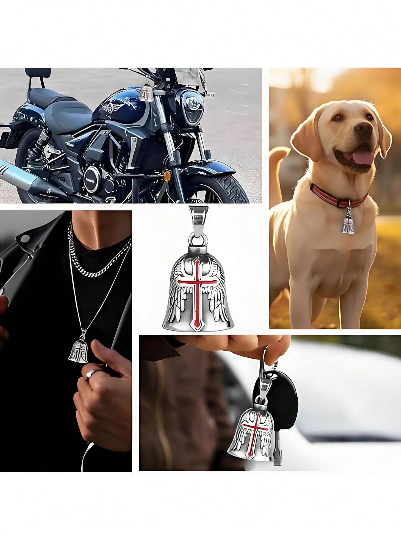 Universal Motorcycle & Bicycle Guardian Angel Bell, Retro Punk Angel Wings Lucky Bell Pendant, Motorcycle Riding Accessories, Good Luck Bell Keychain, Drive Charm For Bikers Riders, Fits Motorcycles