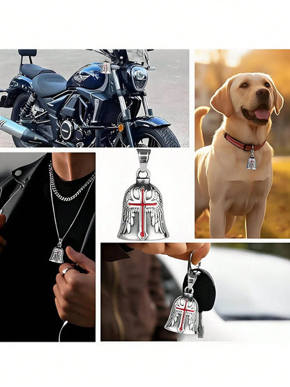 Universal Motorcycle & Bicycle Guardian Angel Bell, Retro Punk Angel Wings Lucky Bell Pendant, Motorcycle Riding Accessories, Good Luck Bell Keychain, Drive Charm For Bikers Riders, Fits Motorcycles