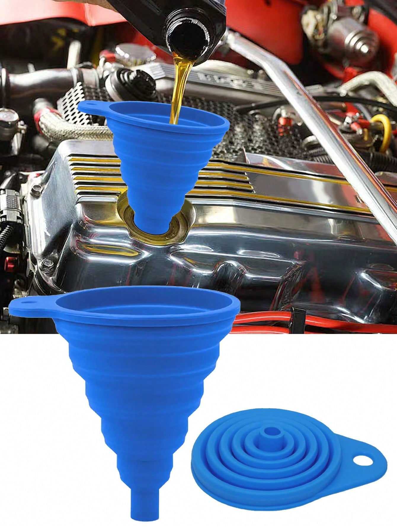 Universal Silicone Liquid Funnel For Car, Foldable Portable Engine Oil And Gasoline Replacement Cleaning Funnel