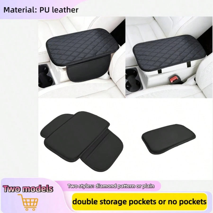 Upgraded Dual-Side Storage Car Center Console Cover, 2 Pockets/No Pockets Styles, 12.4*7.48in, Ultra-Fine Fiber PU Leather Car Armrest Pad, Universal Car Armrest Storage Box, Suitable For Cars, RVs, M