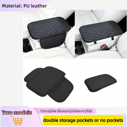 Upgraded Dual-Side Storage Car Center Console Cover, 2 Pockets/No Pockets Styles, 12.4*7.48in, Ultra-Fine Fiber PU Leather Car Armrest Pad, Universal Car Armrest Storage Box, Suitable For Cars, RVs, M